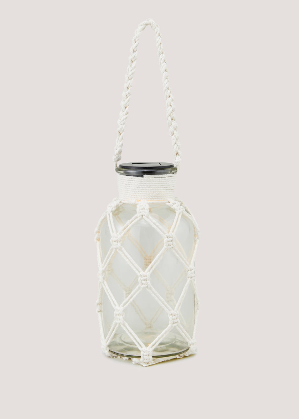 Small Glass LED Solar Rope Lantern (10cm x 10cm x 20cm)