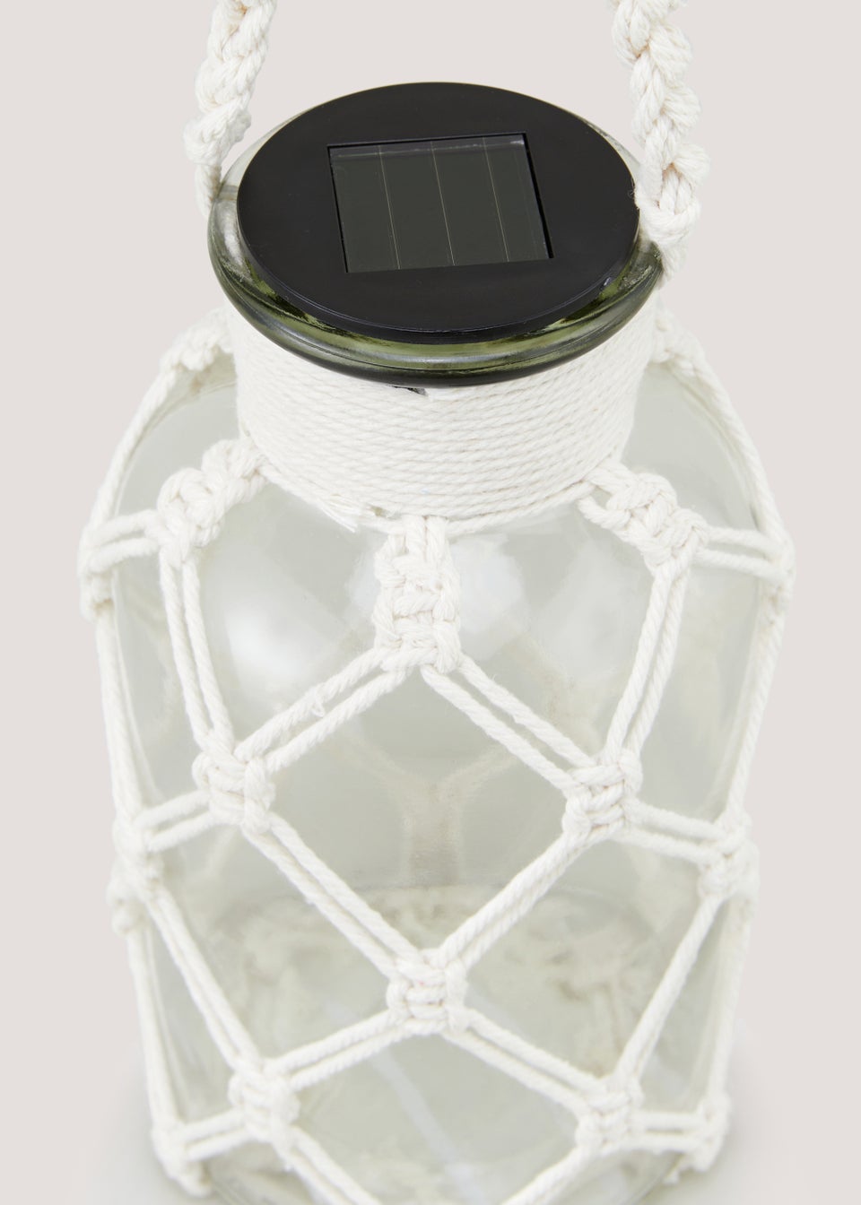 Small Glass LED Solar Rope Lantern (10cm x 10cm x 20cm)