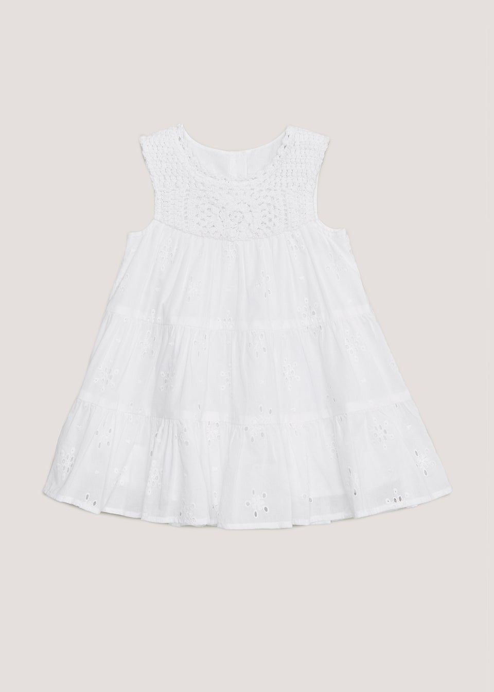 Girls White Broderie Crochet Dress 9mths 6yrs Matalan