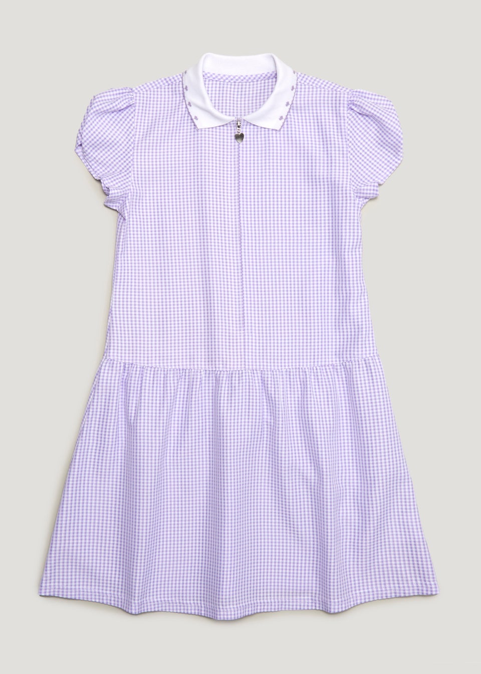 Girls Lilac Generous Fit Knitted Collar Gingham School Dress (3-14yrs ...