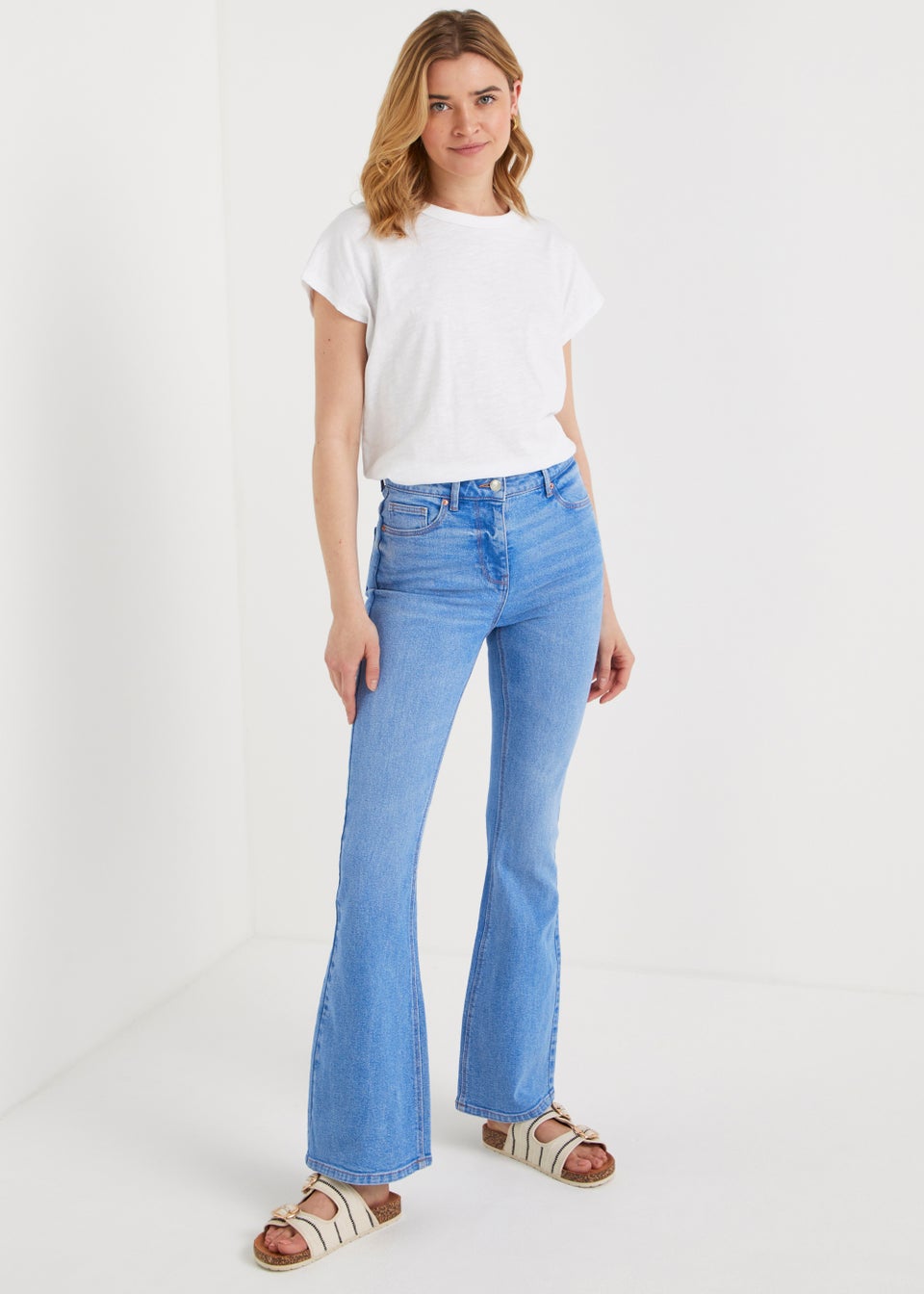 Bright Blue Skinny Flared Jeans (Long Length) - Matalan