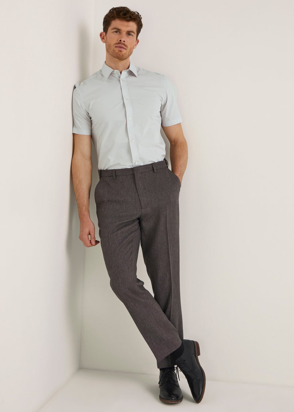 Taylor & Wright Grey Bengal Stripe Regular Fit Short Sleeve Shirt