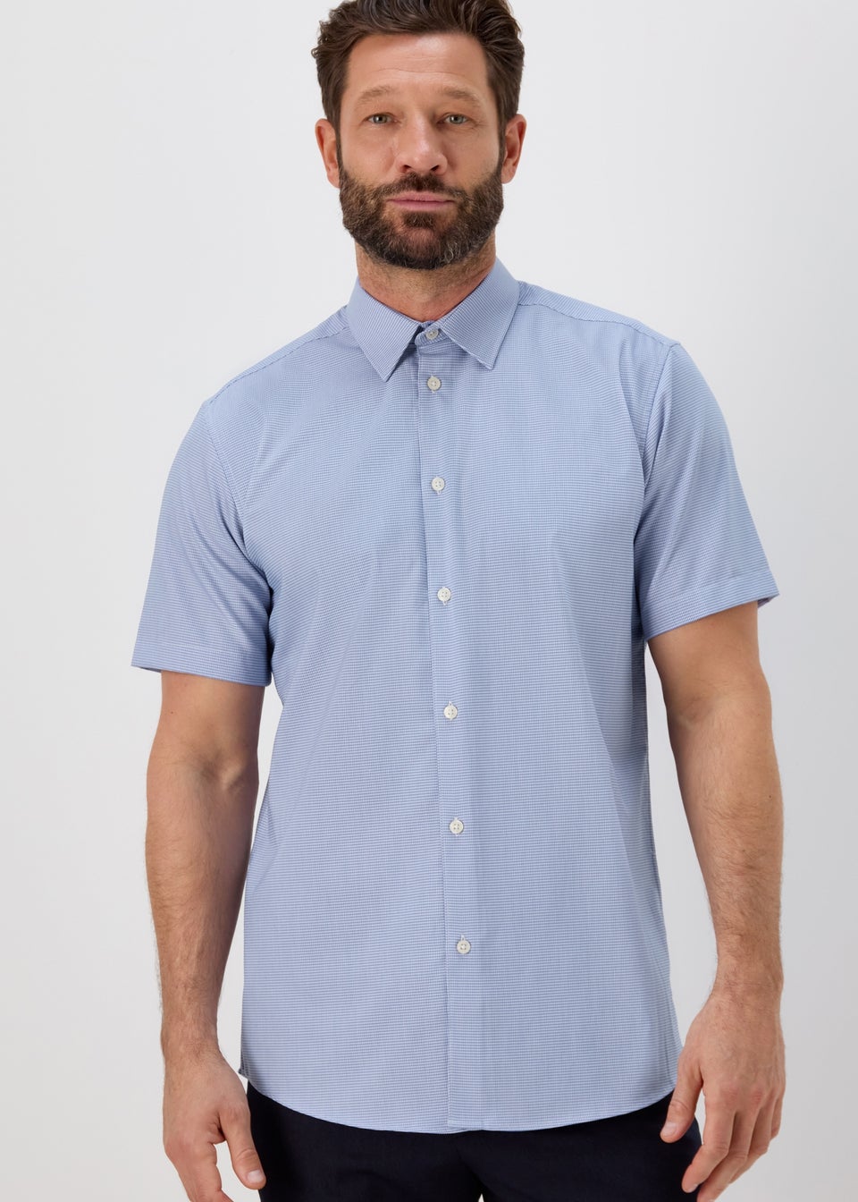 Taylor & Wright Blue Puppytooth Regular Fit Short Sleeve Shirt - Matalan