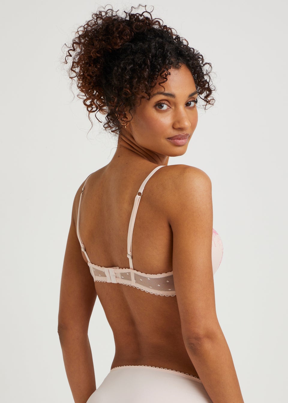 Pink Embroidered Balcony Bra