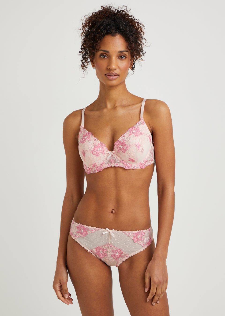 Pink Embroidered Balcony Bra