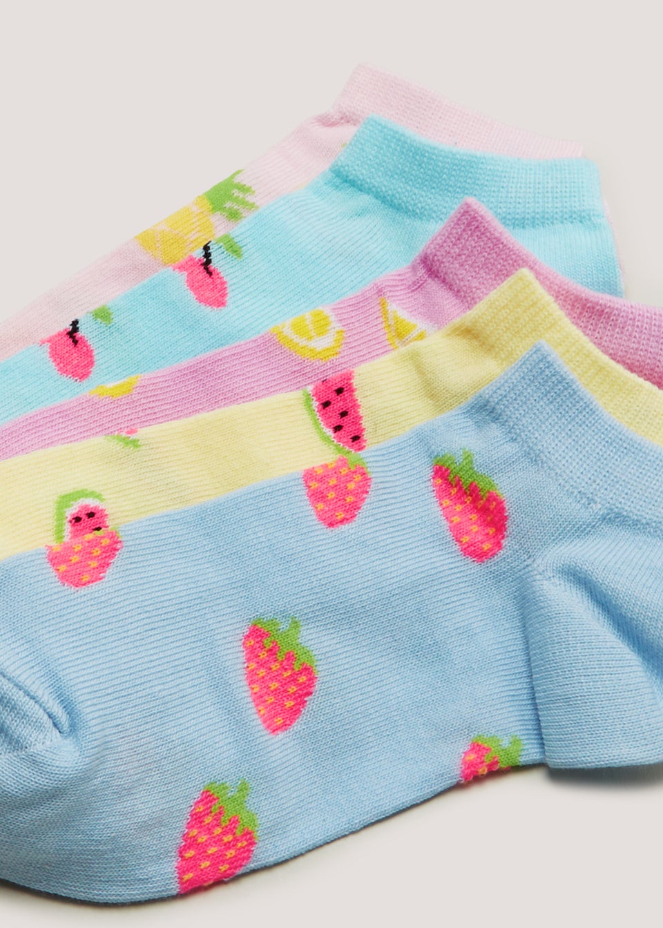 Girls 5 Pack Neon Fruit Print Trainer Socks (Younger 6-Older 5.5)