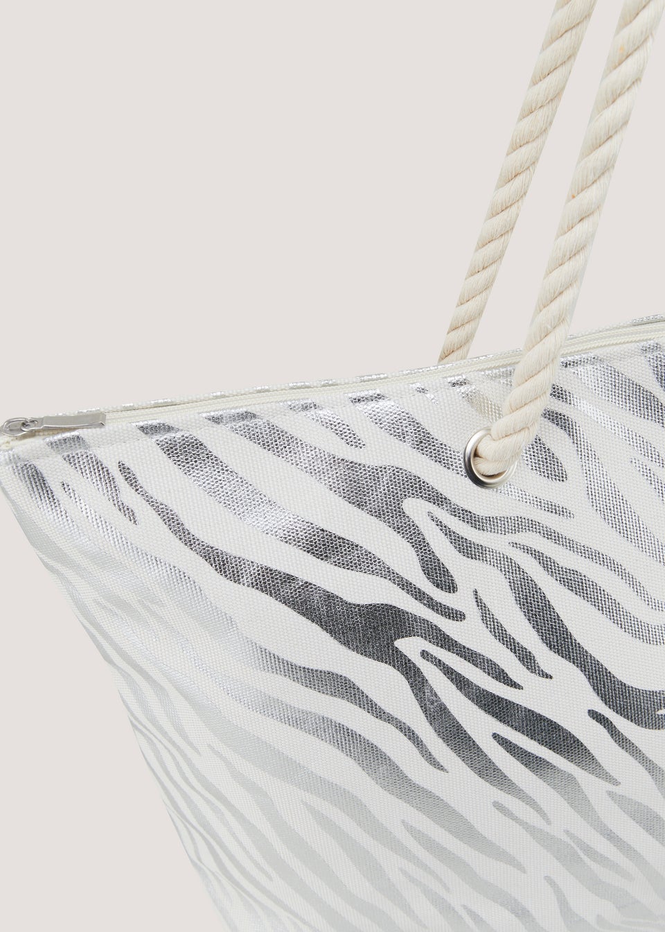 White Foil Print Beach Bag