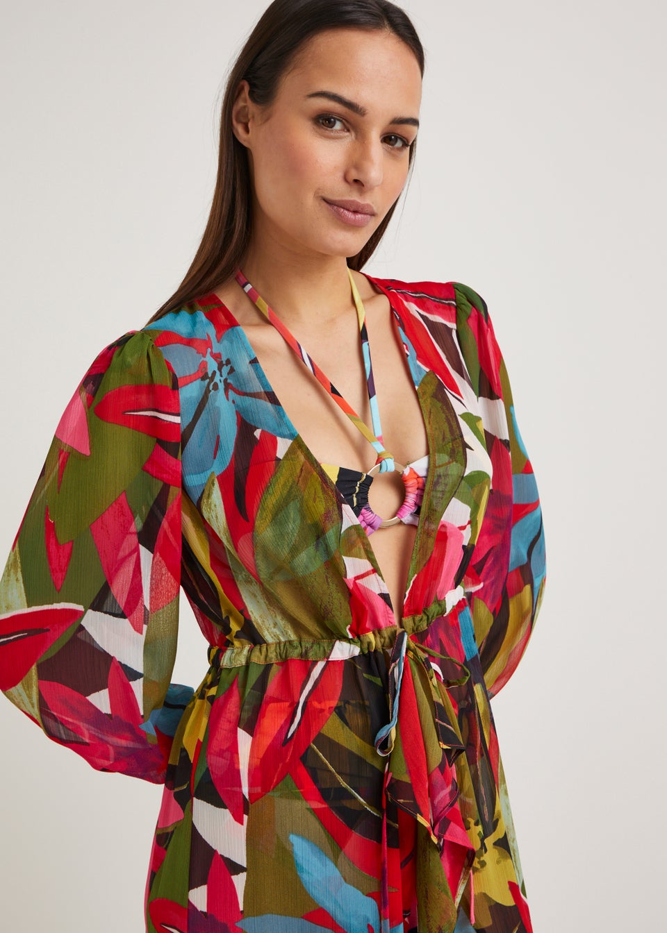 Et Vous Multicoloured Print Maxi Chiffon Kaftan - Matalan