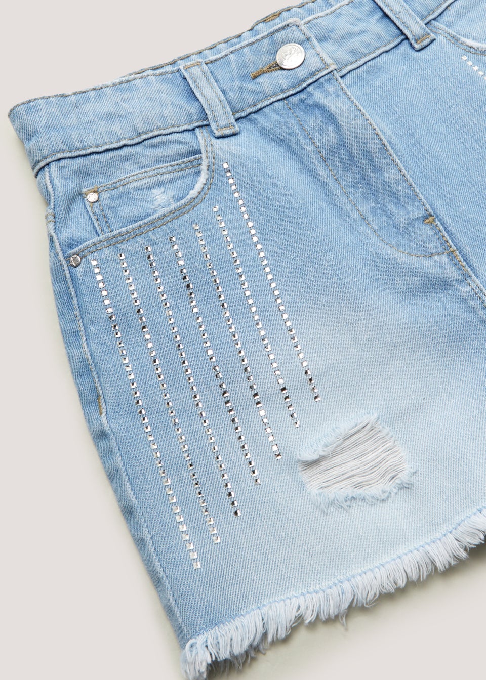 Girls Light Wash Diamante Denim Shorts (4-13yrs)