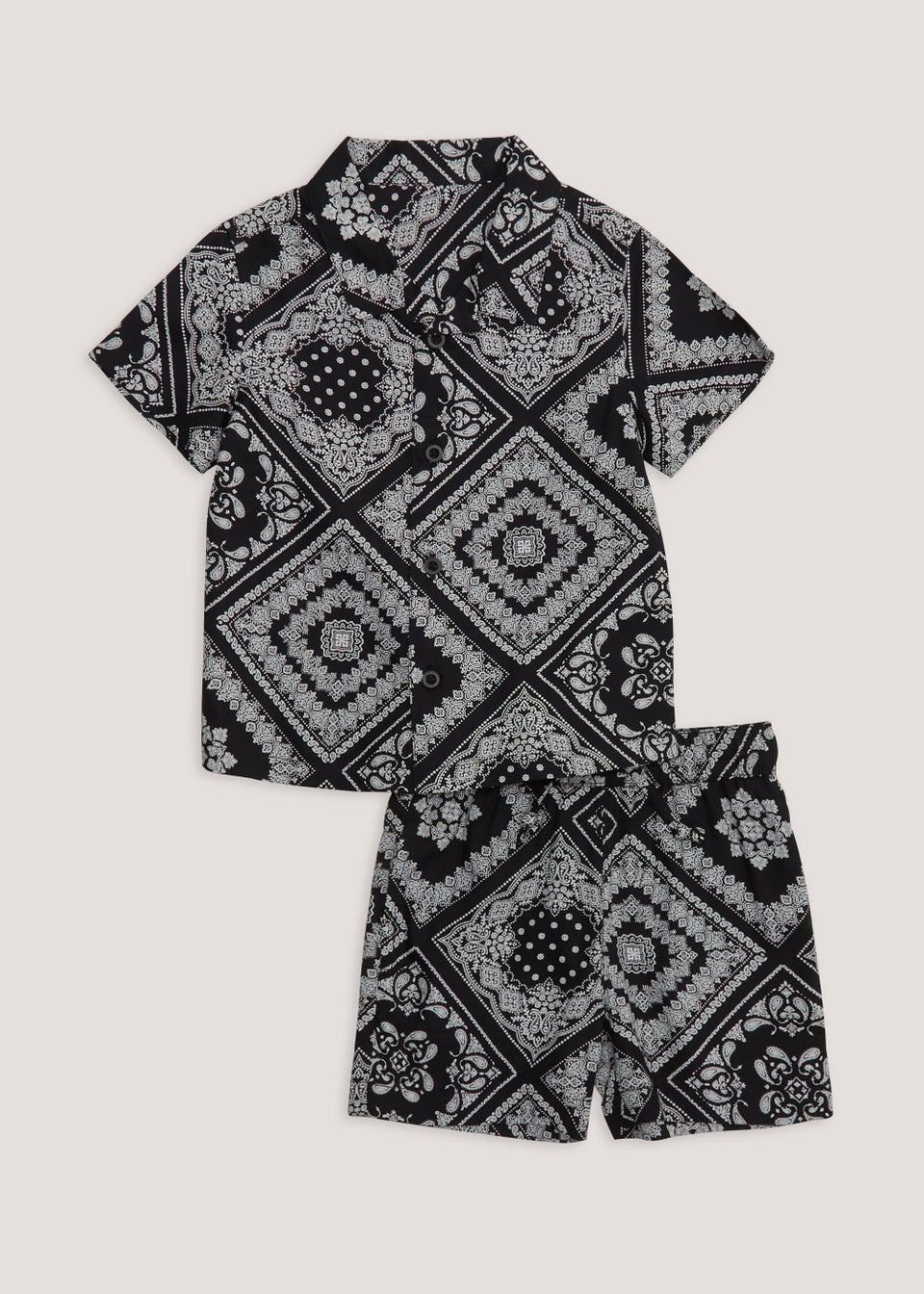 Boys Mini Me Black Bandana Print Shirt & Shorts Co-Ord Set (9mths-6yrs) -  Matalan