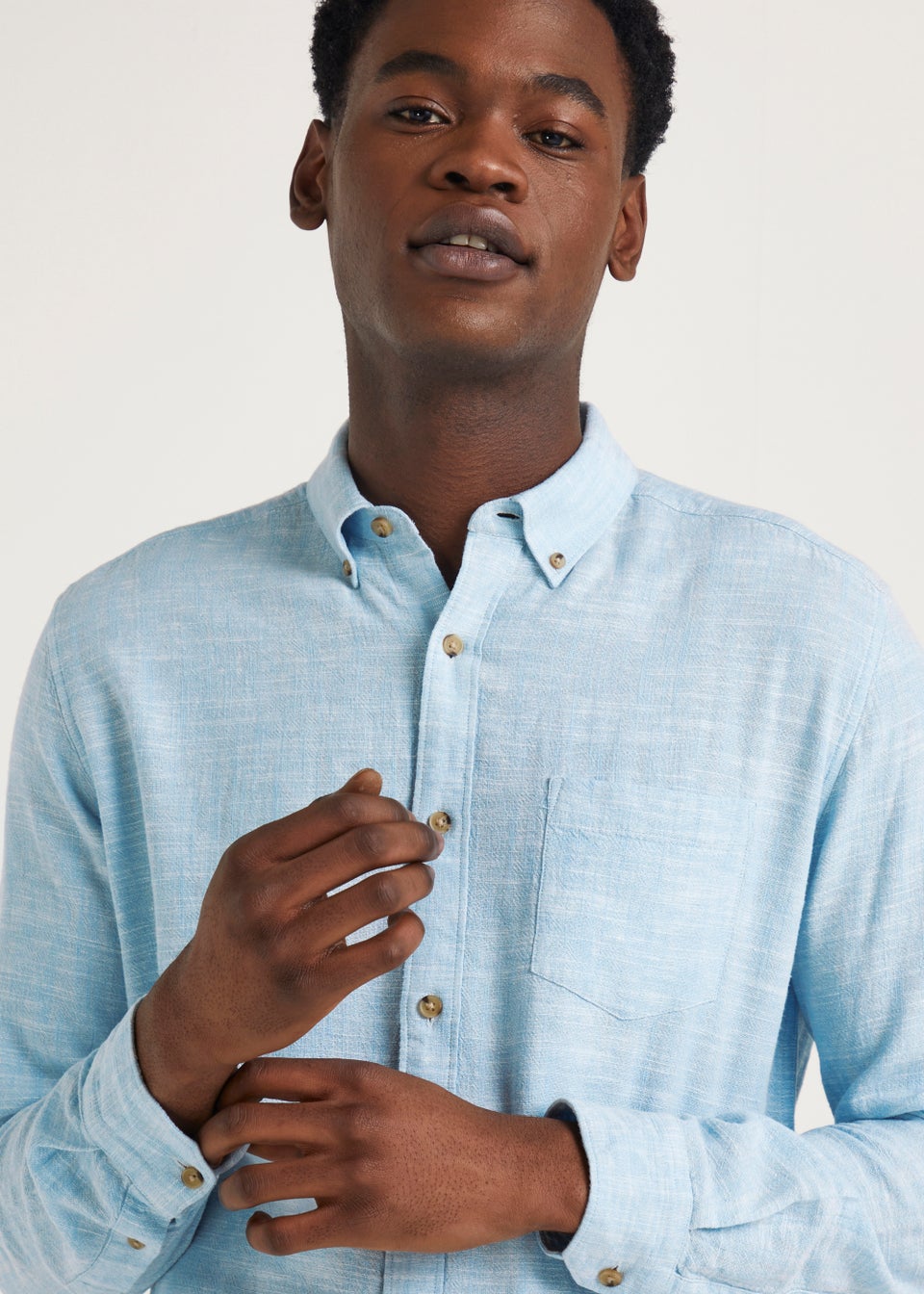 Blue Linen Blend Roll Up Shirt