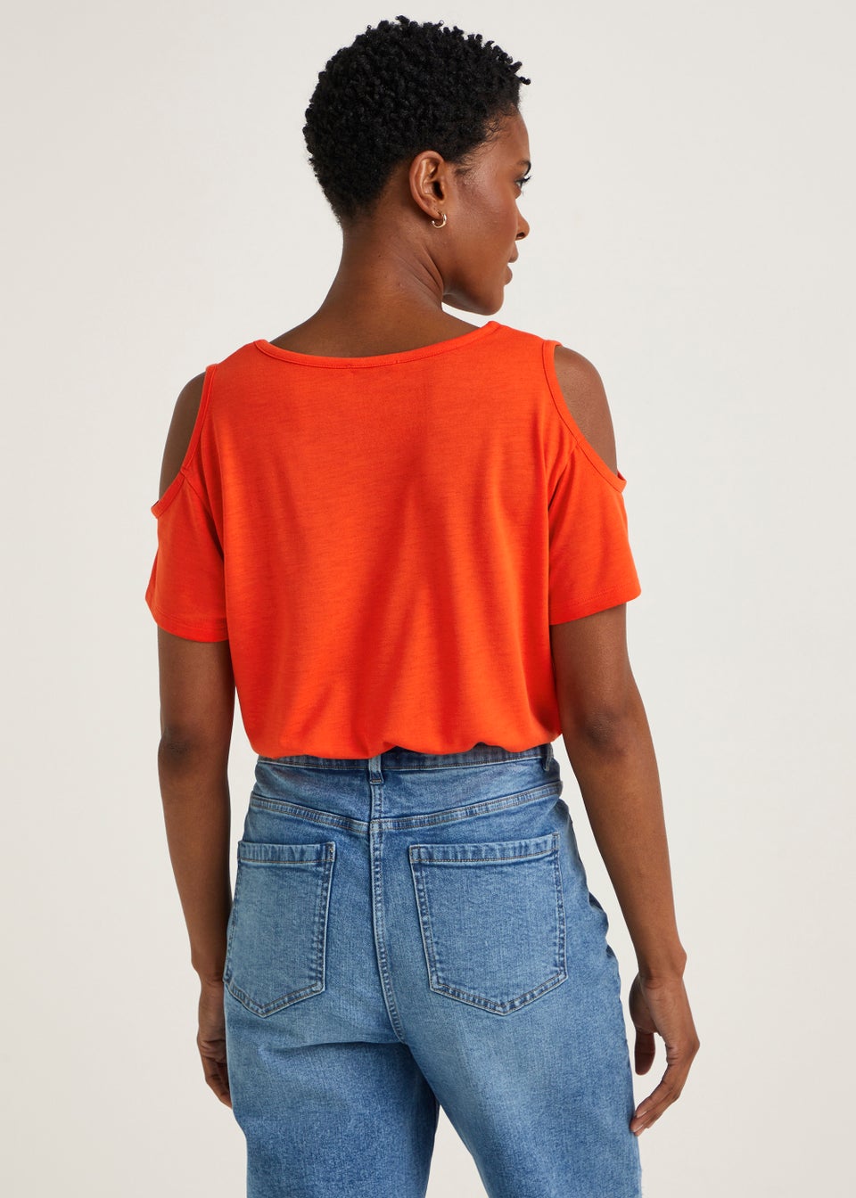 Papaya Petite Coral Longline Cold Shoulder T-Shirt