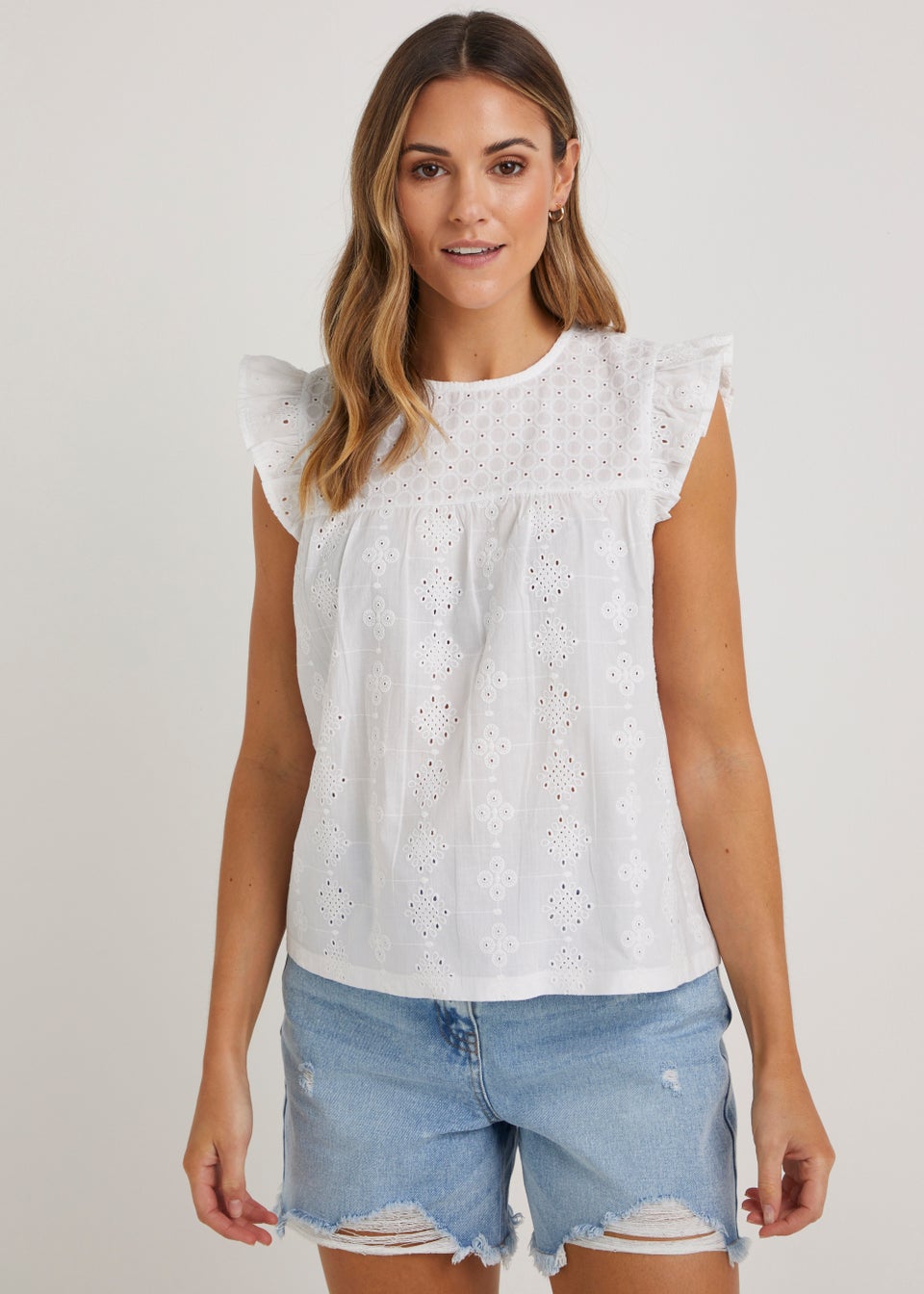 Papaya Petite White Schiffli Front Top Matalan