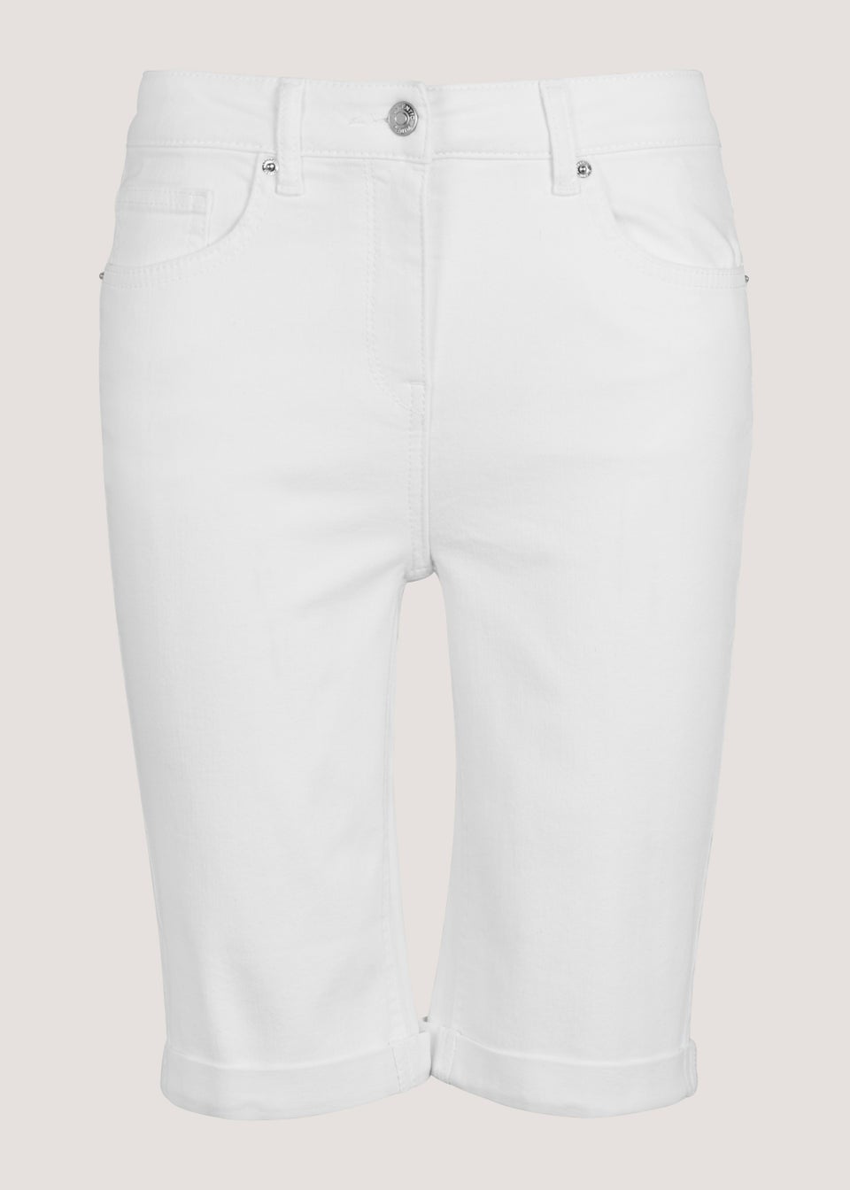 April White Denim Knee Length Shorts - Matalan