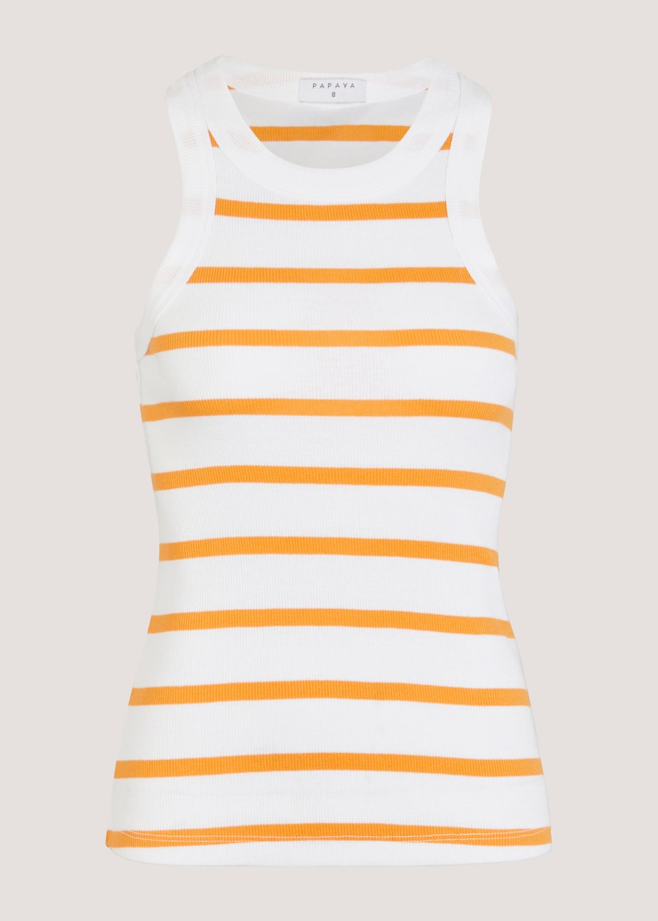 Orange Stripe High Neck Ribbed Vest Top
