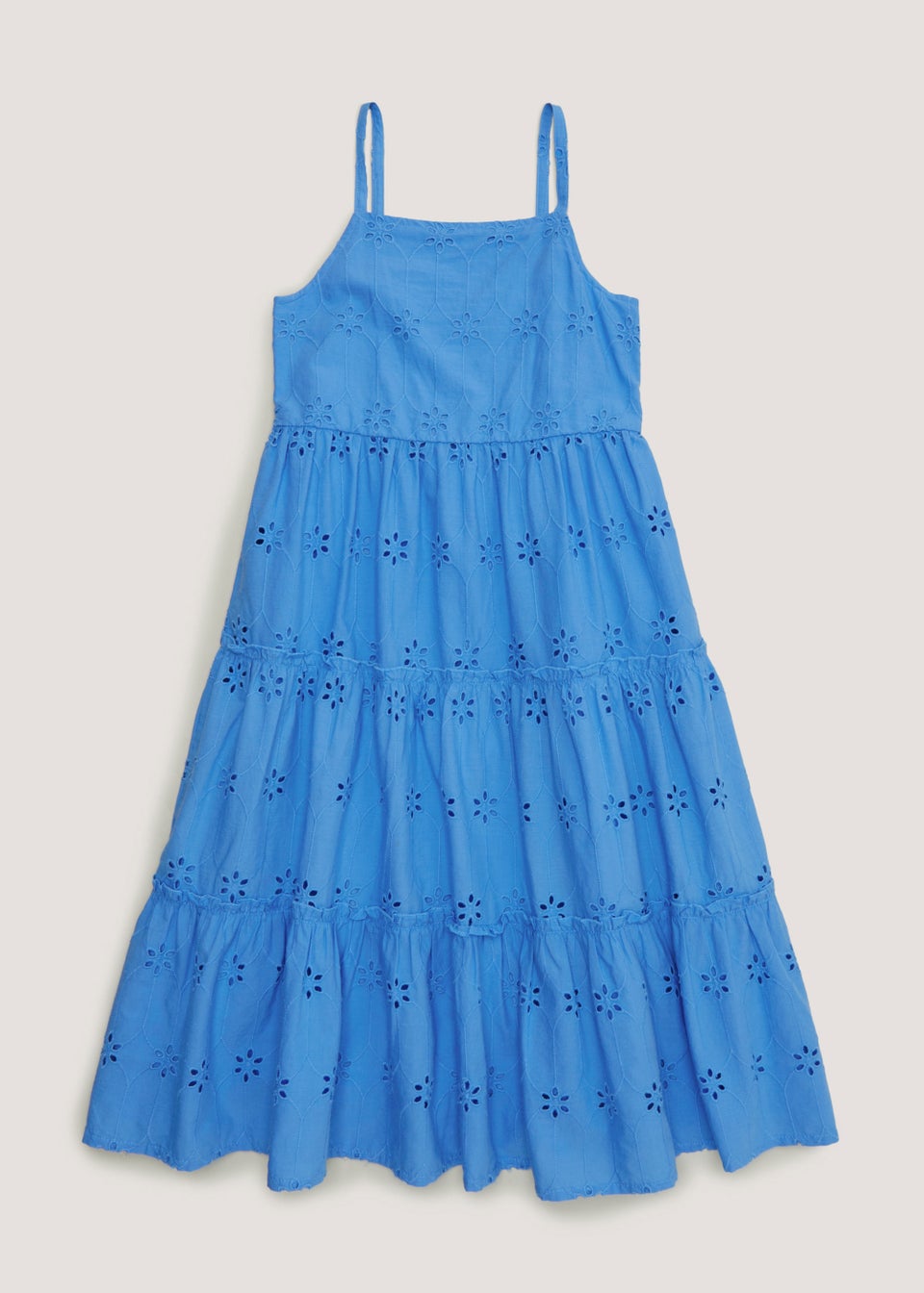 Girls Blue Tiered Schiffli Dress (4-13yrs) - Matalan