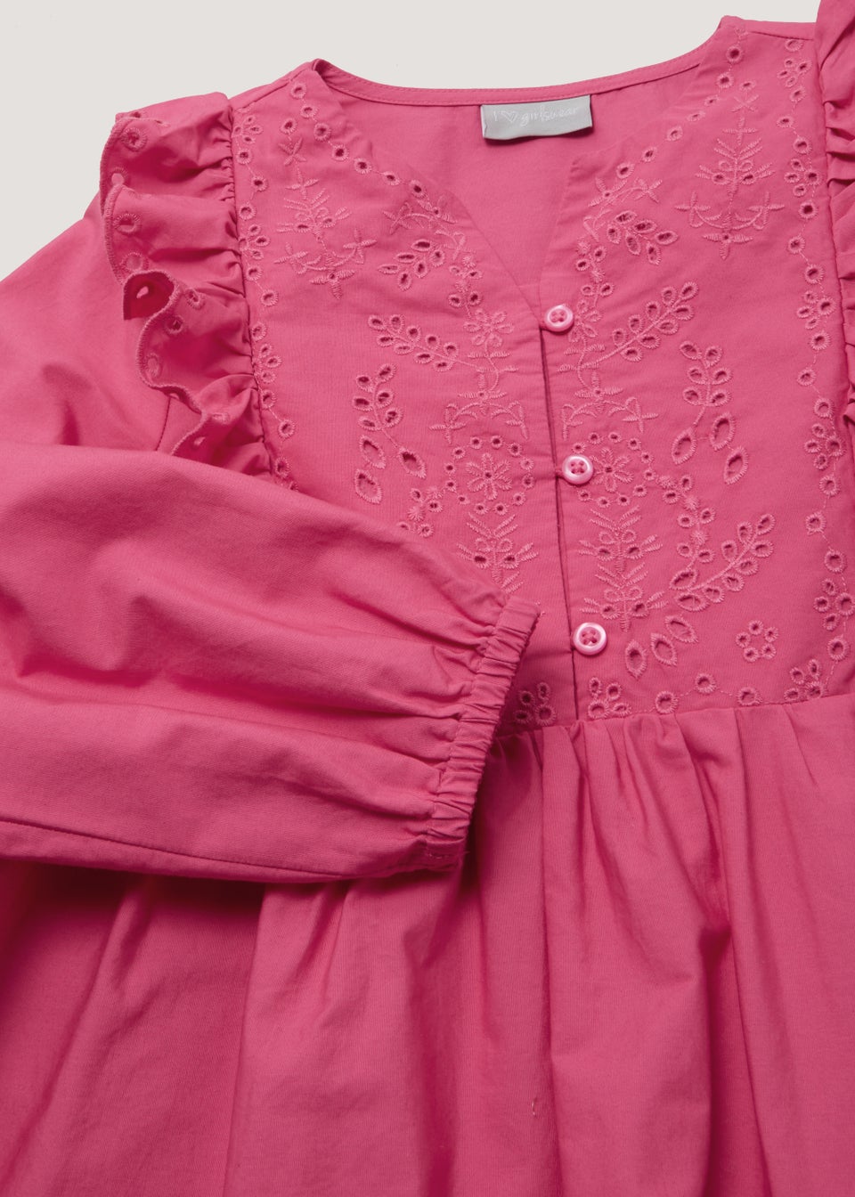Girls Pink Schiffli Frill Poplin Dress (4-13yrs)