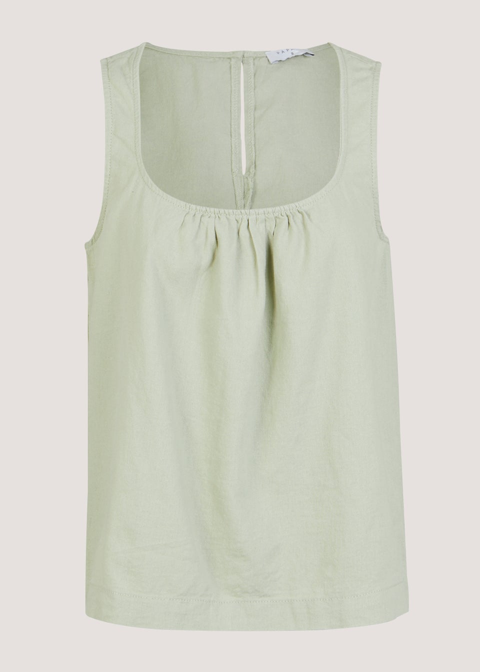 Green Linen Blend Gathered Top