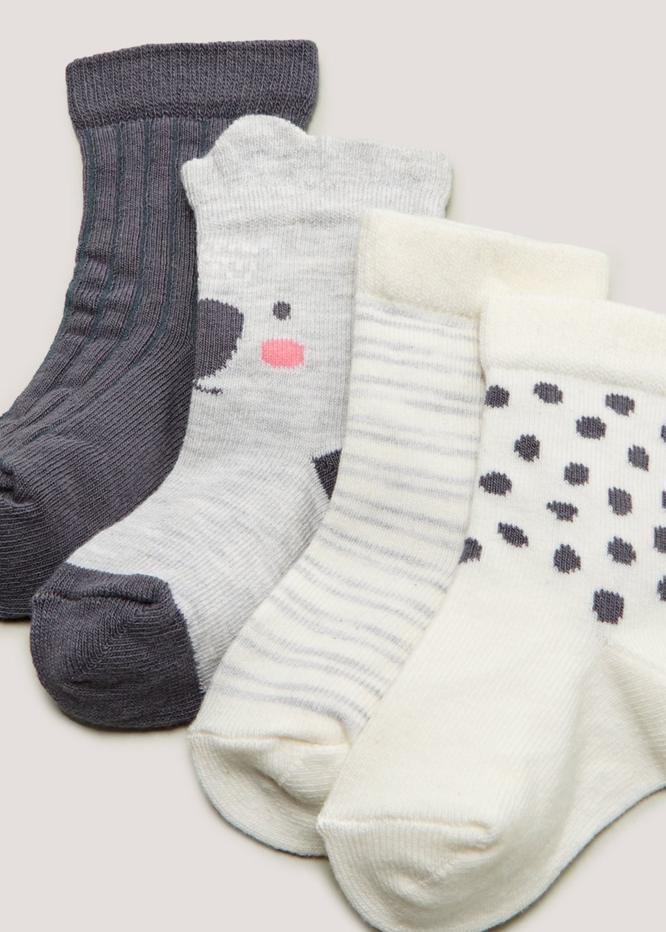 4 Pack Grey Koala Baby Socks (Newborn-12mths)