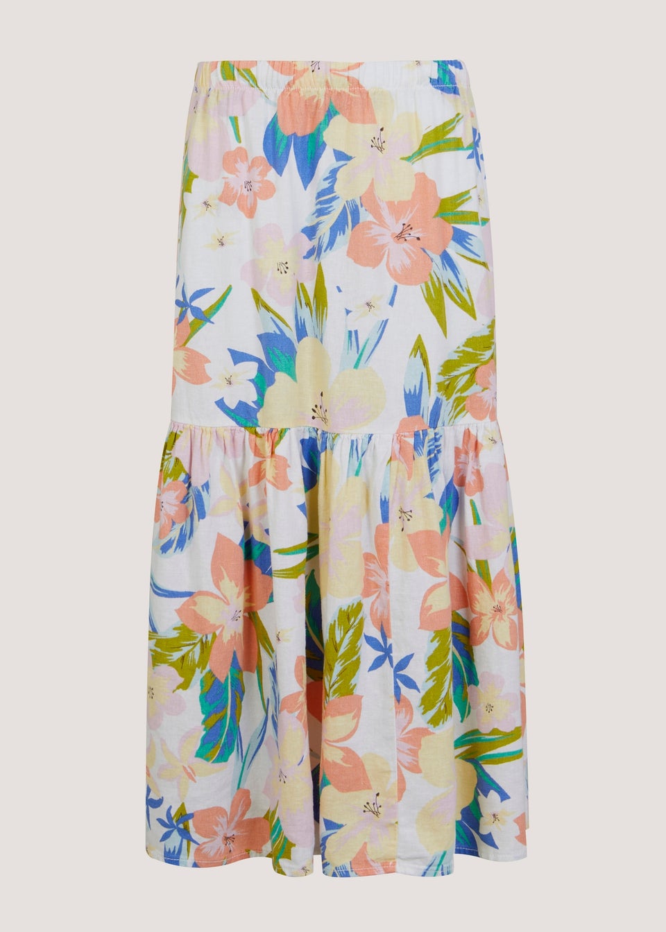 Multicoloured Floral Linen Blend Co-Ord Midi Skirt