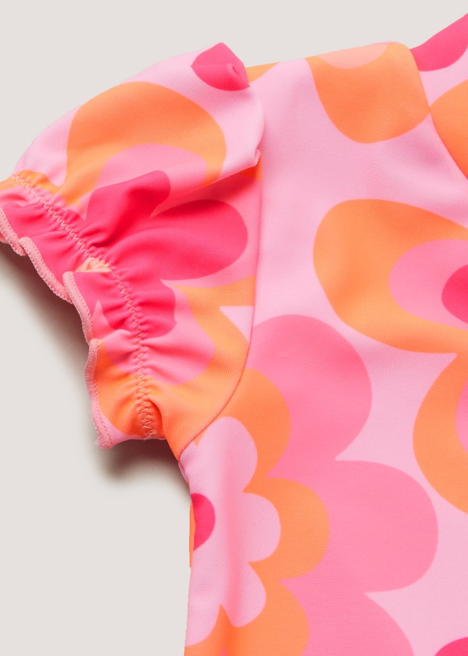 Girls Mini Me Pink Floral Puff Sleeve Swimming Costume (3mths-6yrs)