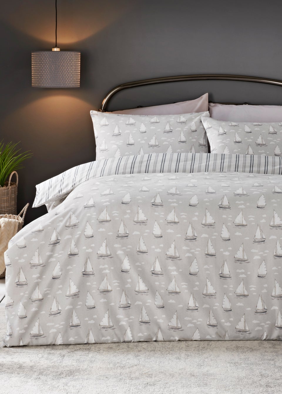 Grey Harbour Boats Reversible Duvet Cover