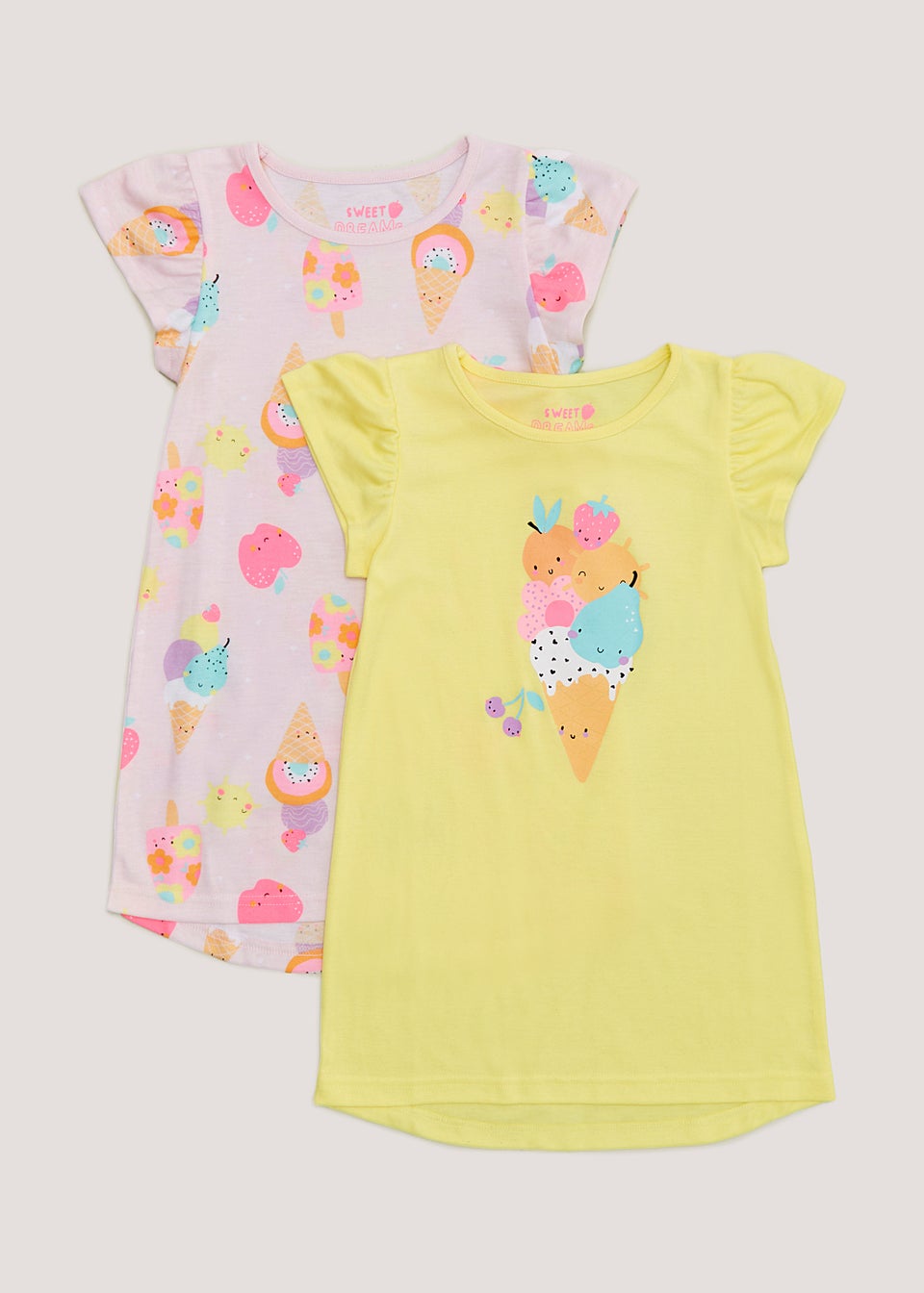 Girls 2 Pack Yellow Ice Cream Print Nighties (9mths-5yrs)