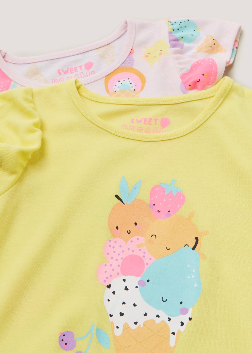 Girls 2 Pack Yellow Ice Cream Print Nighties (9mths-5yrs)