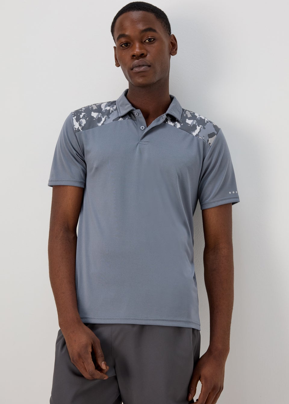 Souluxe Grey Mesh Camo Sports Golf Polo Shirt