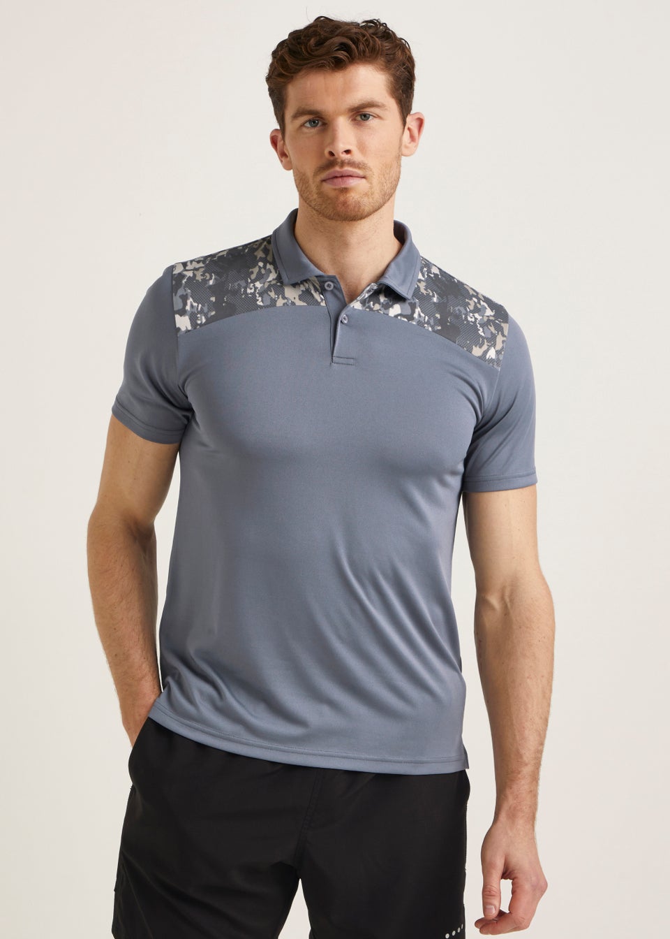 Souluxe Grey Mesh Camo Sports Golf Polo Shirt