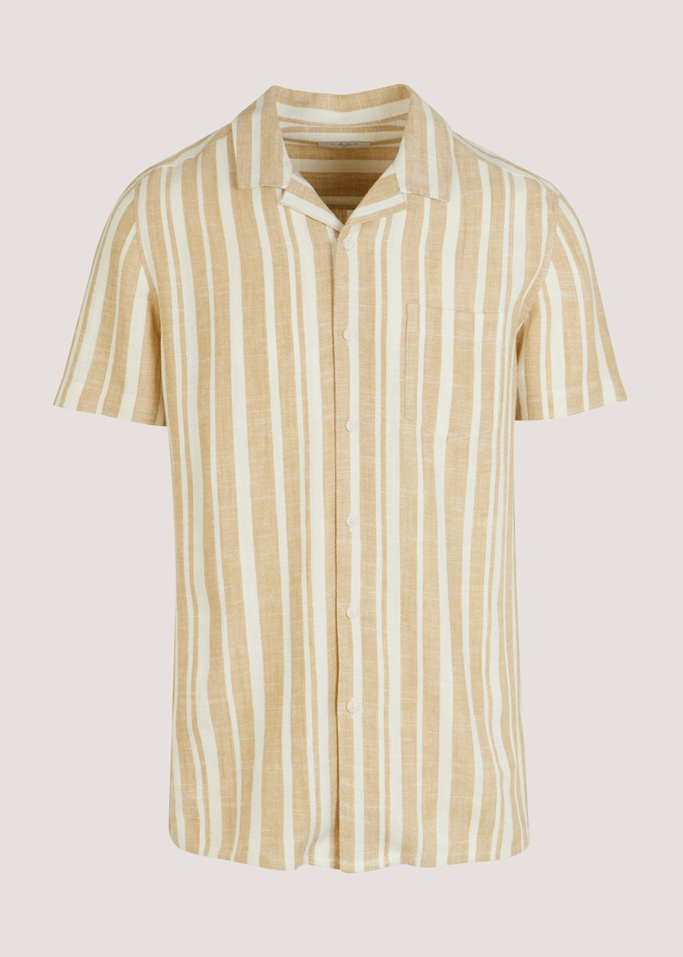 Ecru Stripe Print Linen Blend Short Sleeve Shirt - Matalan