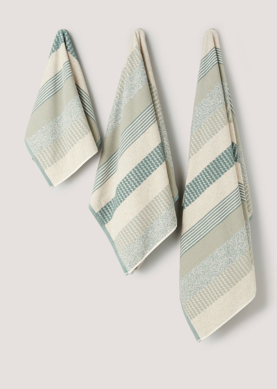 Sage Green 100% Cotton Textured Stripe Towels