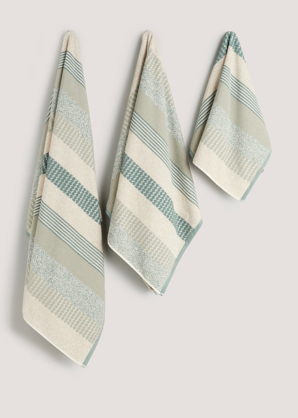 Sage Green 100 Cotton Textured Stripe Towels Matalan