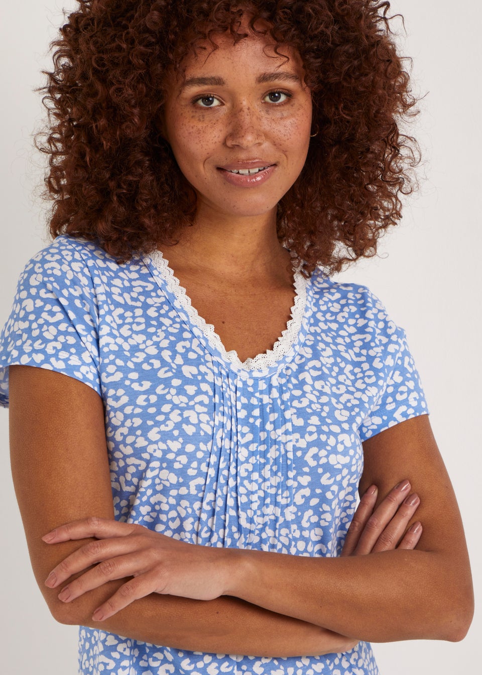 Blue Animal Print Longline Lace Nightie