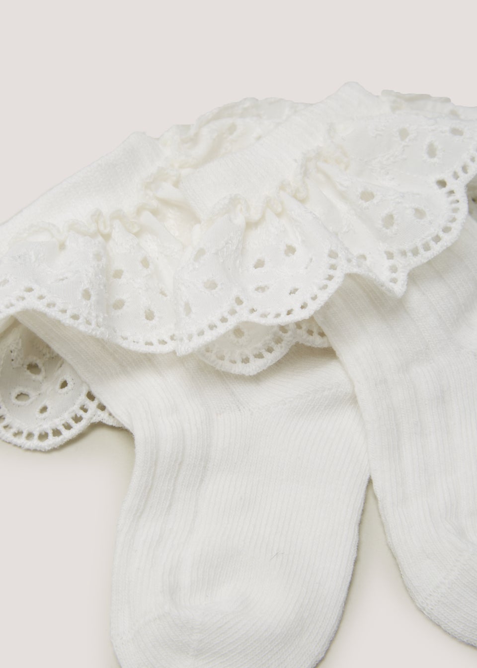 2 Pack Cream Schiffli Frill Baby Socks (Newborn-12mths)