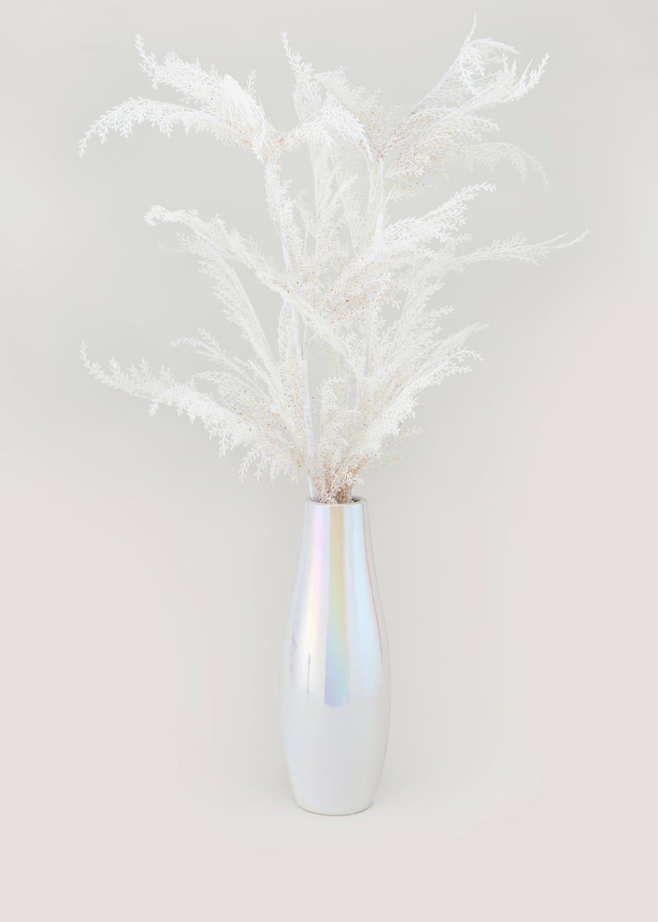 Faux Pampas in White Floor Vase (104cm x 50cm x 48cm)