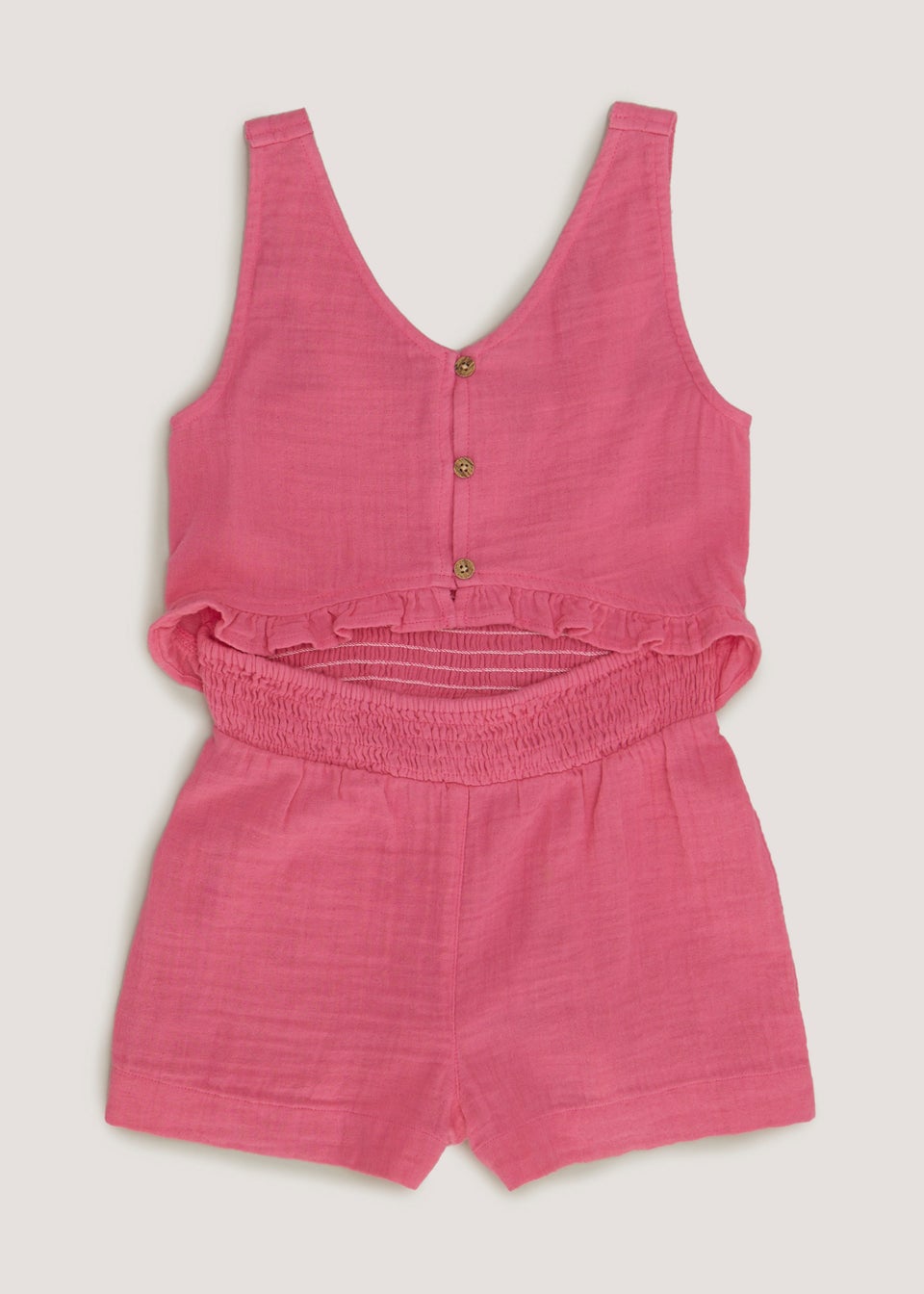 Girls Pink Double Cloth Playsuit (4-13yrs) - Matalan
