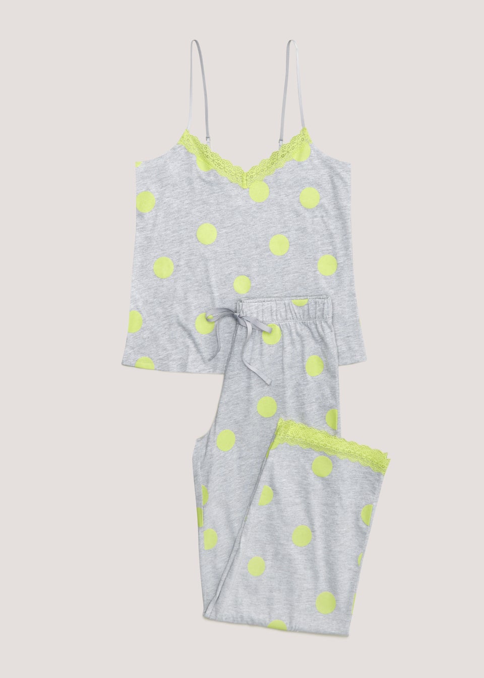 Grey Marl & Lime Spot Cami Pyjama Set - Matalan