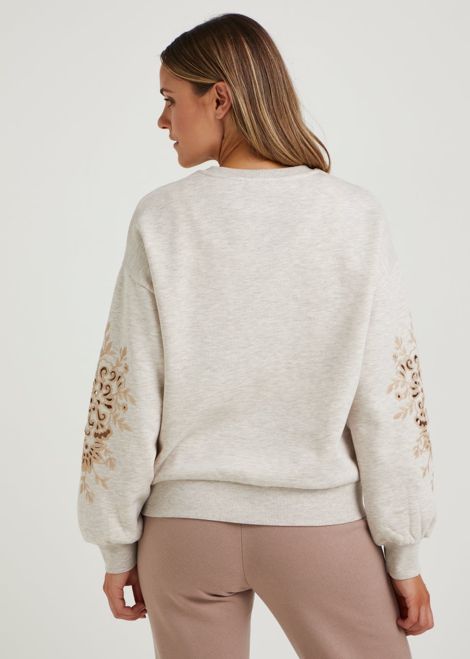 Embroidered sleeve sweatshirt hot sale