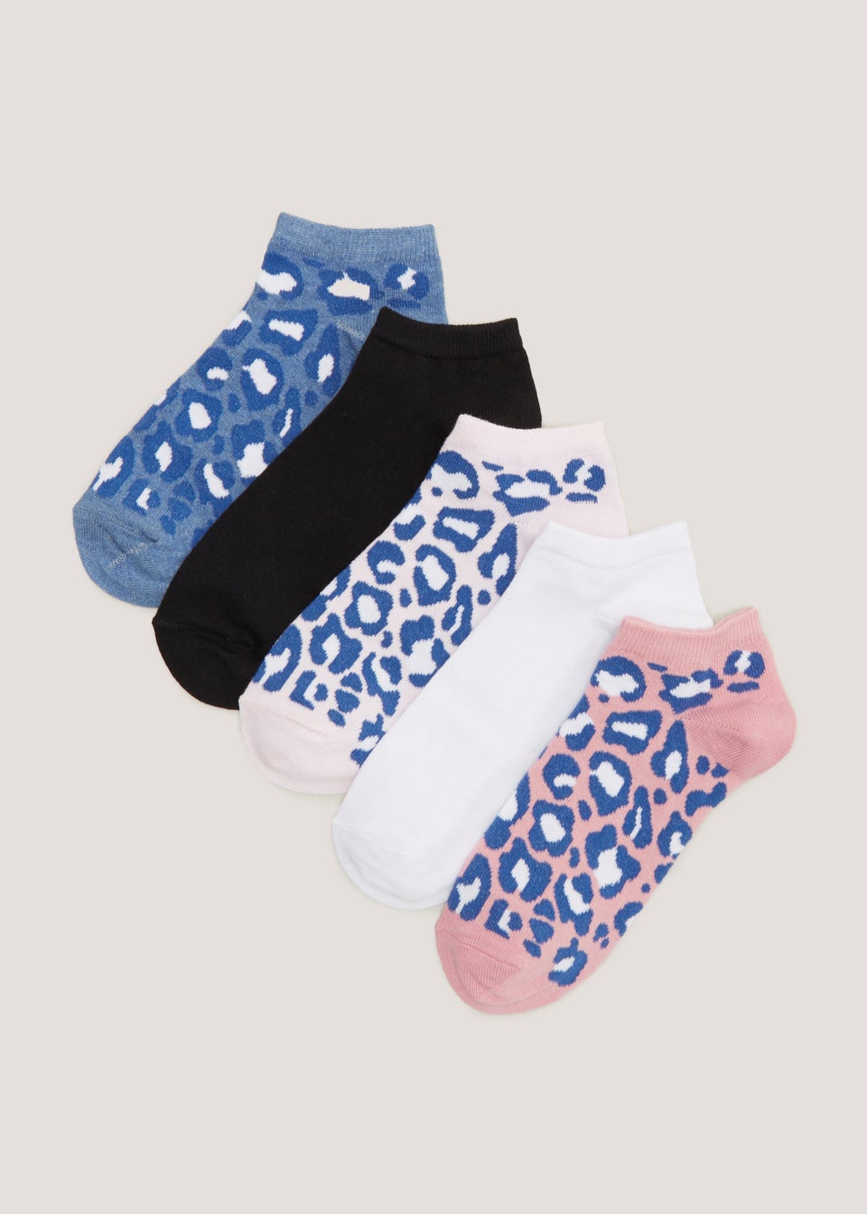 5 Pack Multicoloured Animal Print Trainer Socks