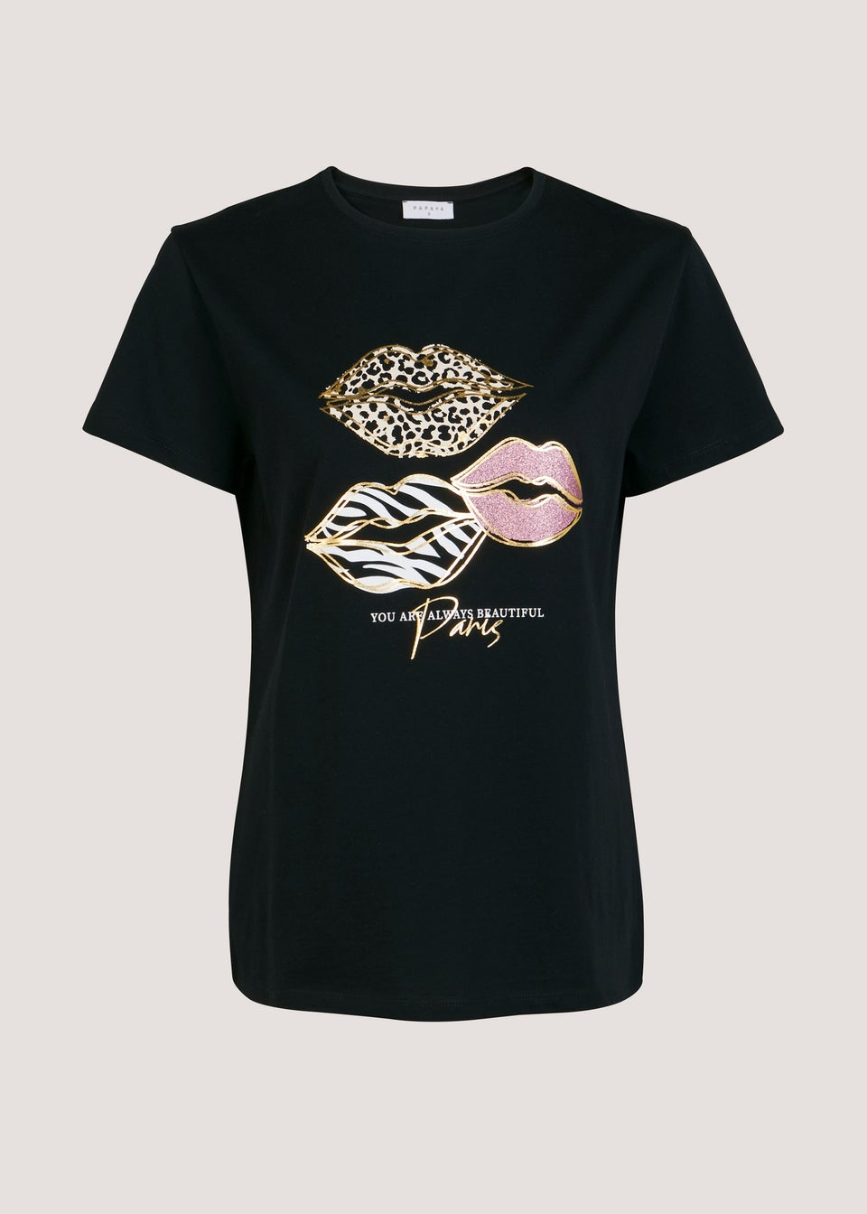 Papaya Petite Black Lips Slogan T-Shirt