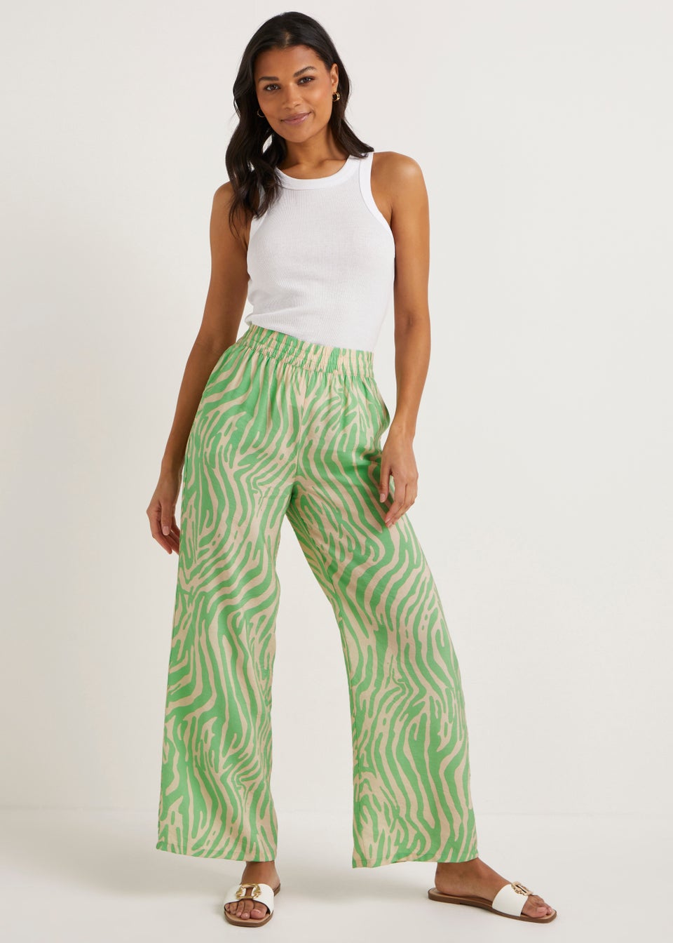 JDY Camille Green Print Wide Leg Trousers