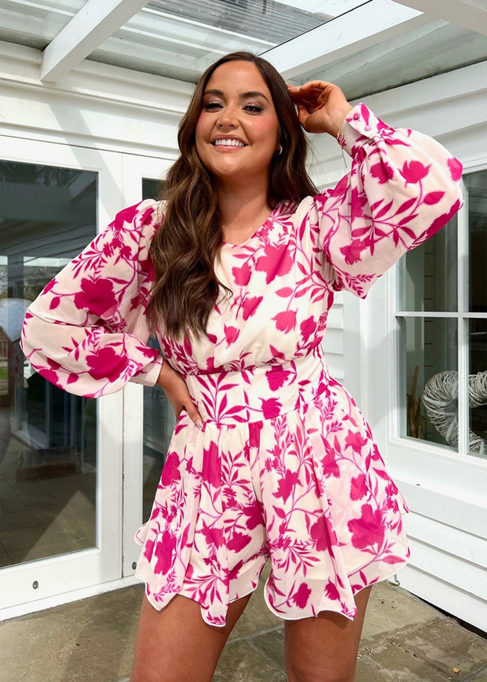 In the Style Jac Jossa Pink Floral Print Playsuit