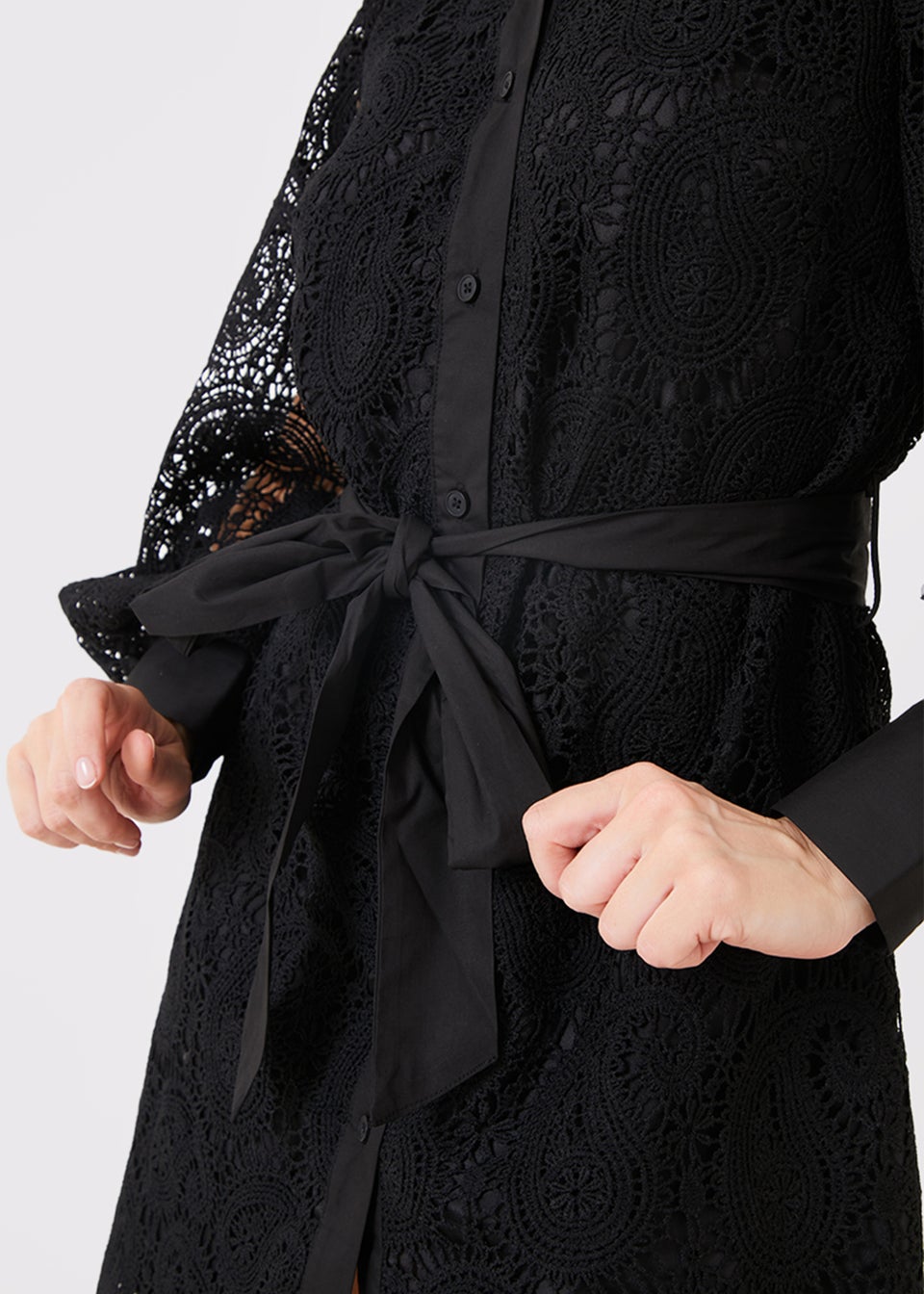 In The Style Jac Jossa Black Lace Belted Shirt Dress