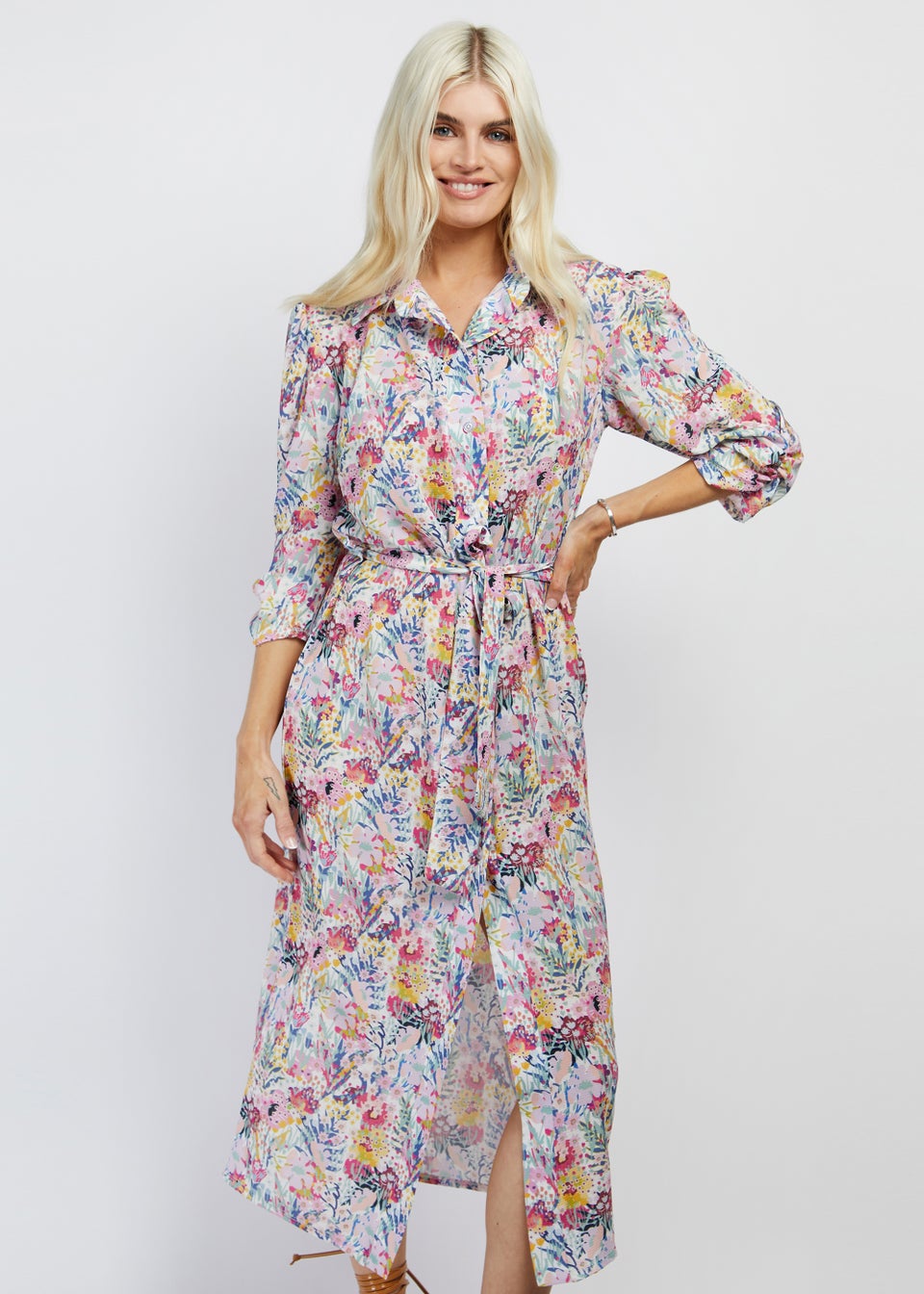 Girls on Film by Dani Dyer Multicoloured Floral Print Midi Shirt Dress ...