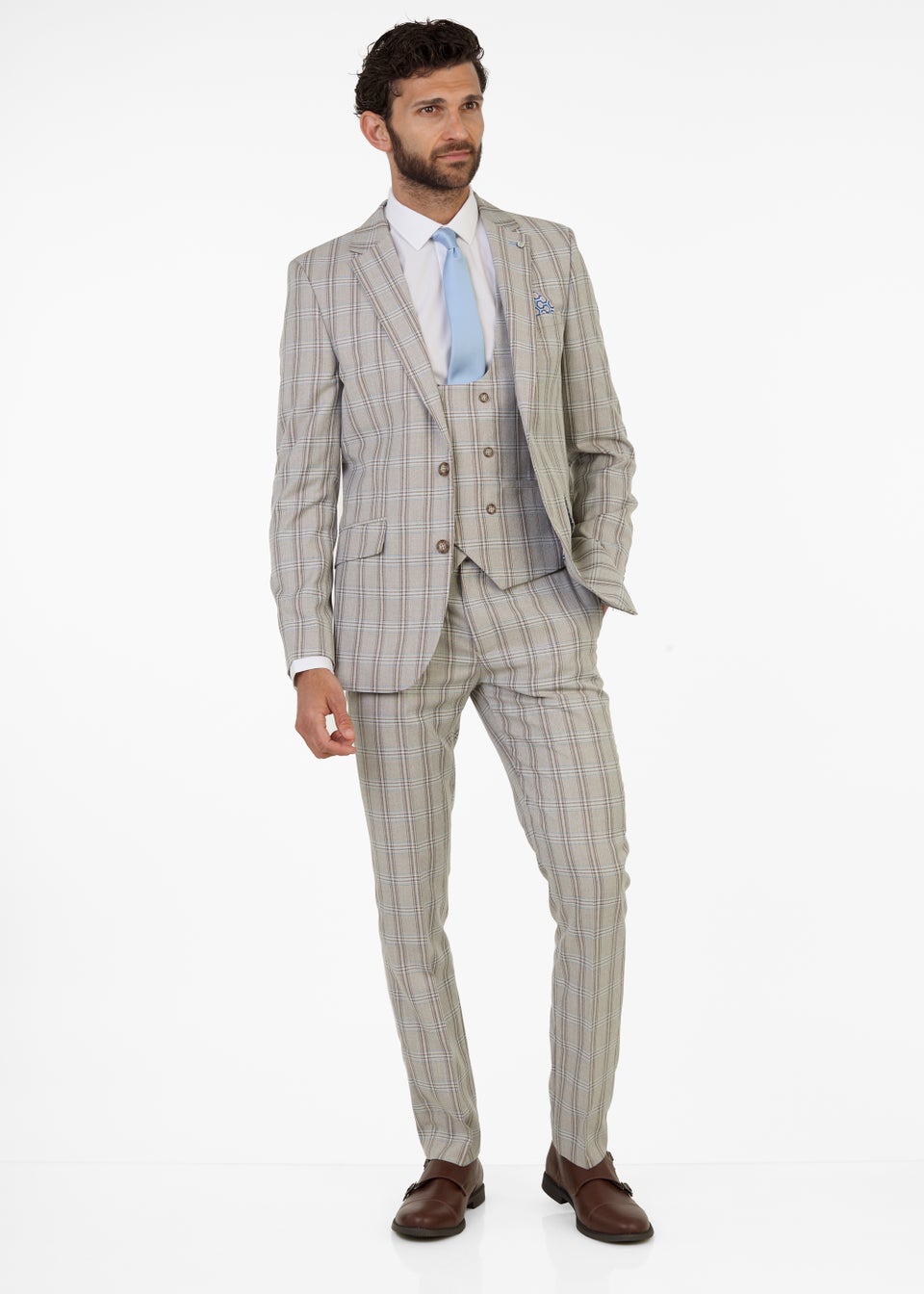 Broken Stitch Suffolk Stone Check Slim Fit Suit Trousers
