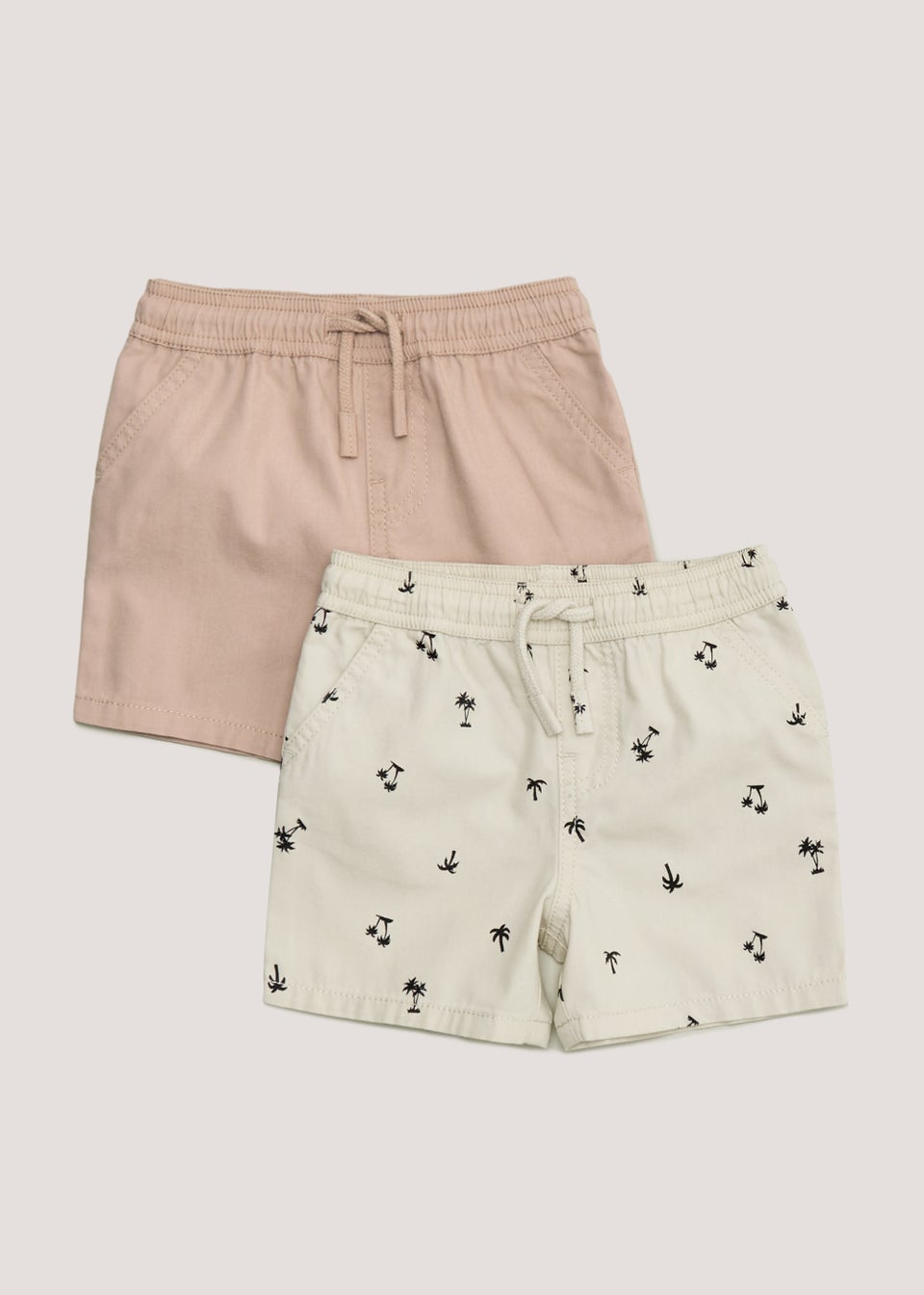 Boys 2 Pack Plain & Print Woven Canvas Shorts (9mths-6yrs)