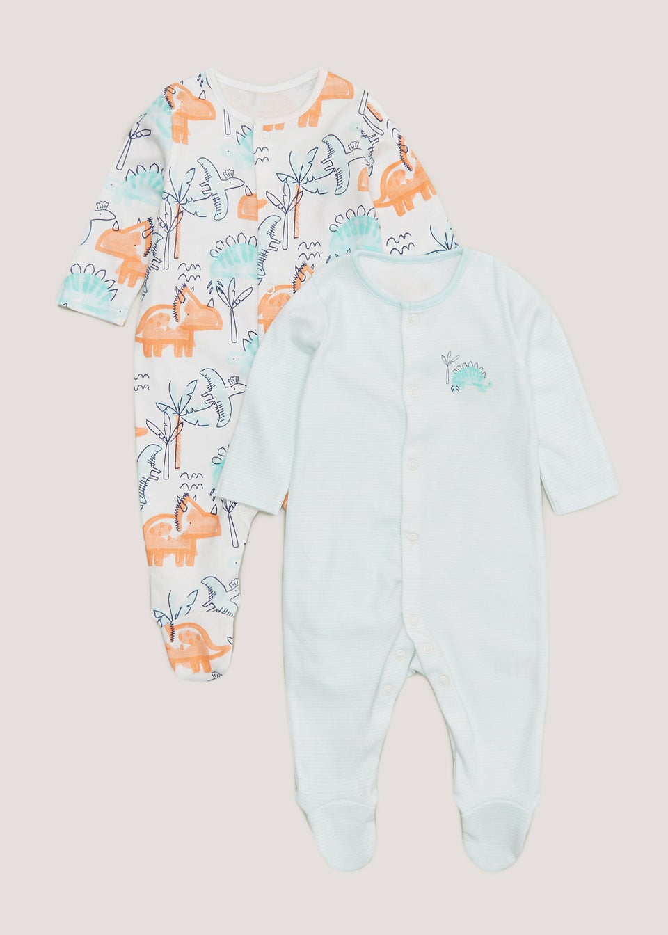 Baby 2 Pack Dinosaur Sleepsuits (Newborn-23mths)