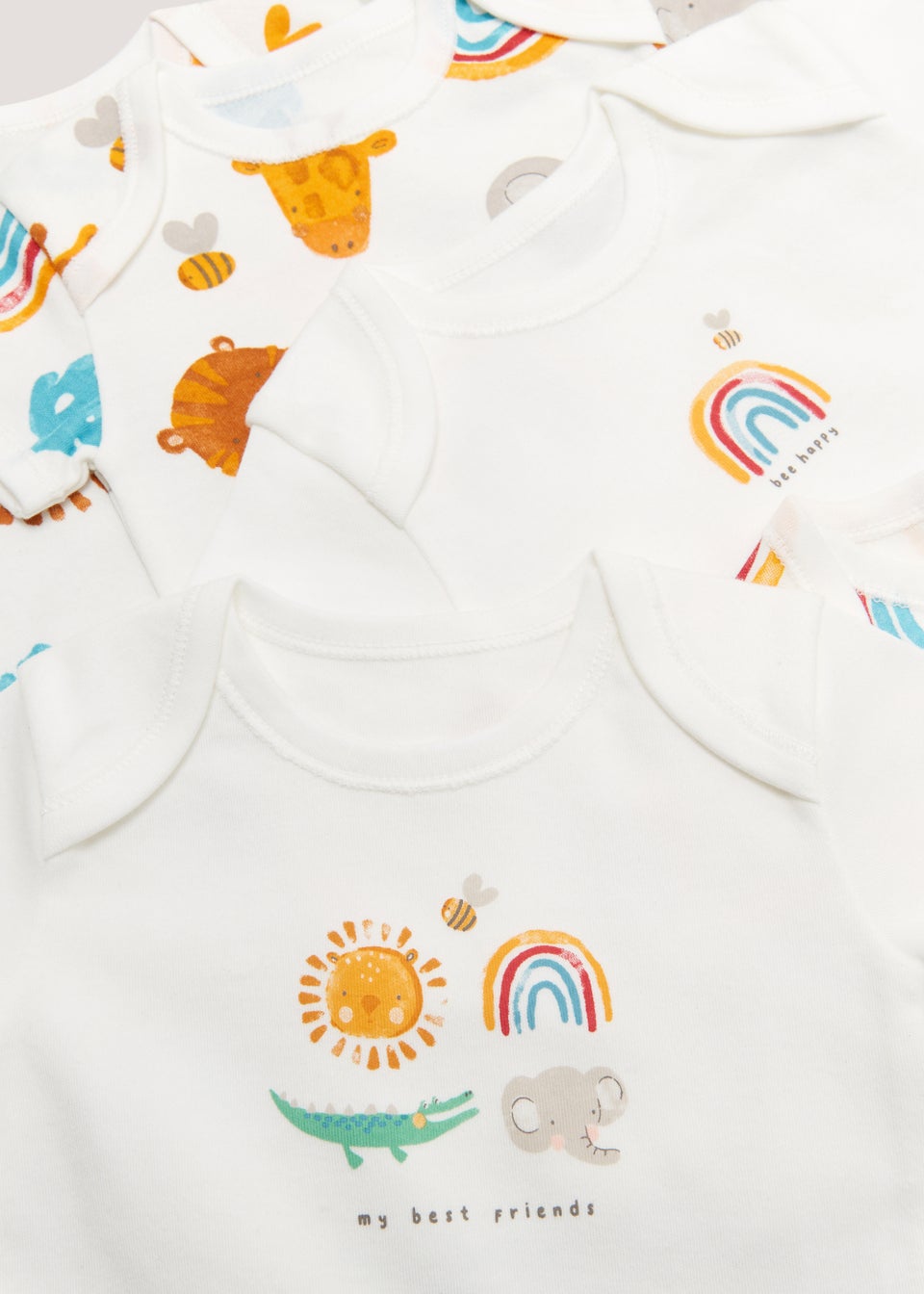 Baby 5 Pack Multicoloured Rainbow Print Bodysuits