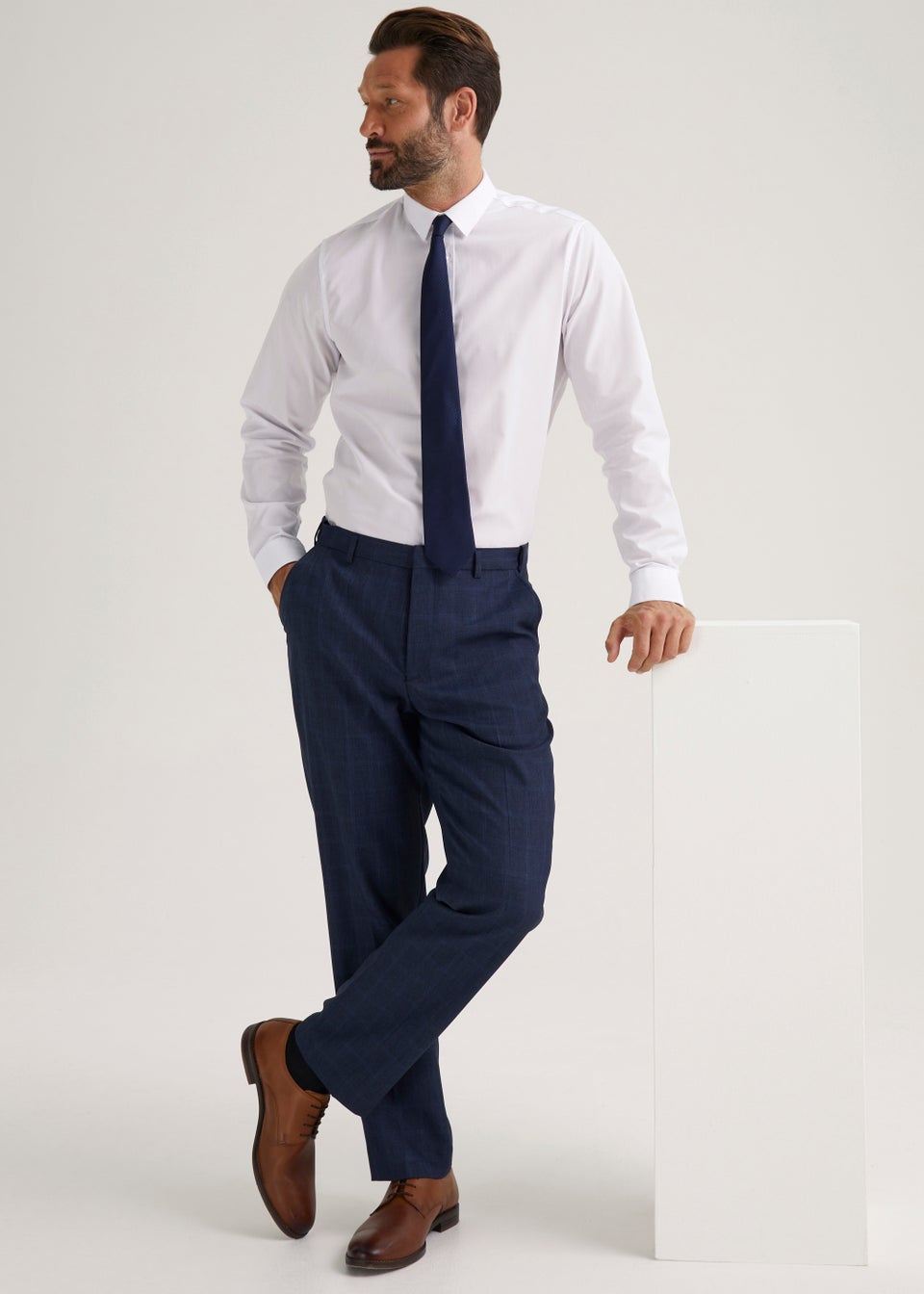 Taylor & Wright Navy Check Flexi Waist Trousers